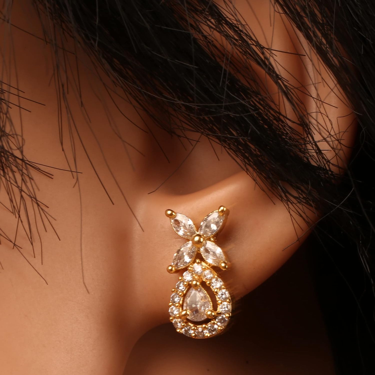 Sunsoul by Touchstone Traditional Indian Bollywood Studded Diamond Look Black Beads Symbolic Designer Jewelry Mangalsutra Pendant Set in Gold Tone for Women.