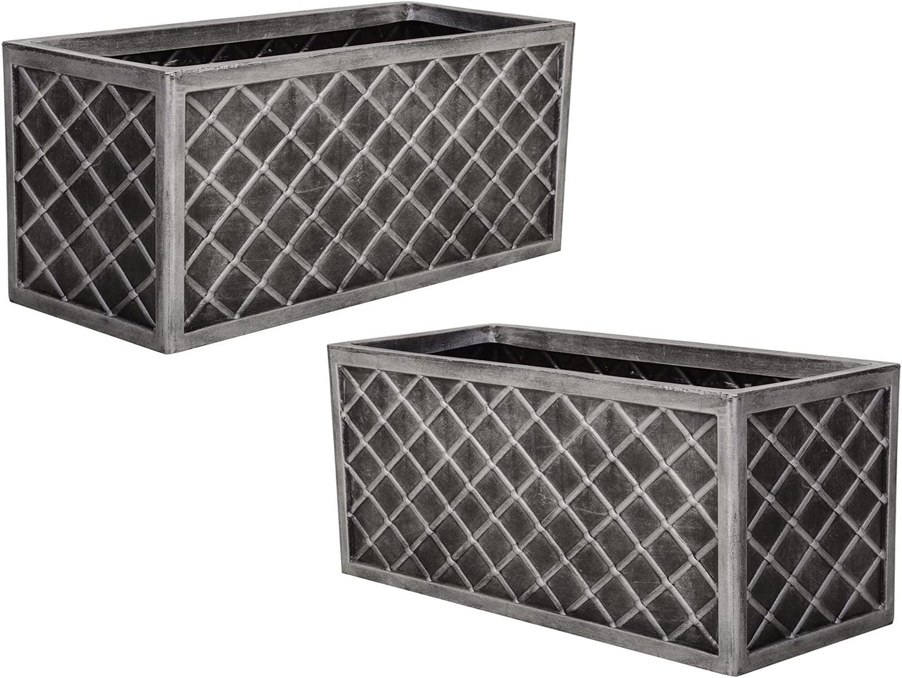 STAR SUPPLIES Plastic Rectangular Long Large 70cm Lazio Trough Pewter Planter For Outdoor Garden Plants Flowers (2 Lazio Planters)