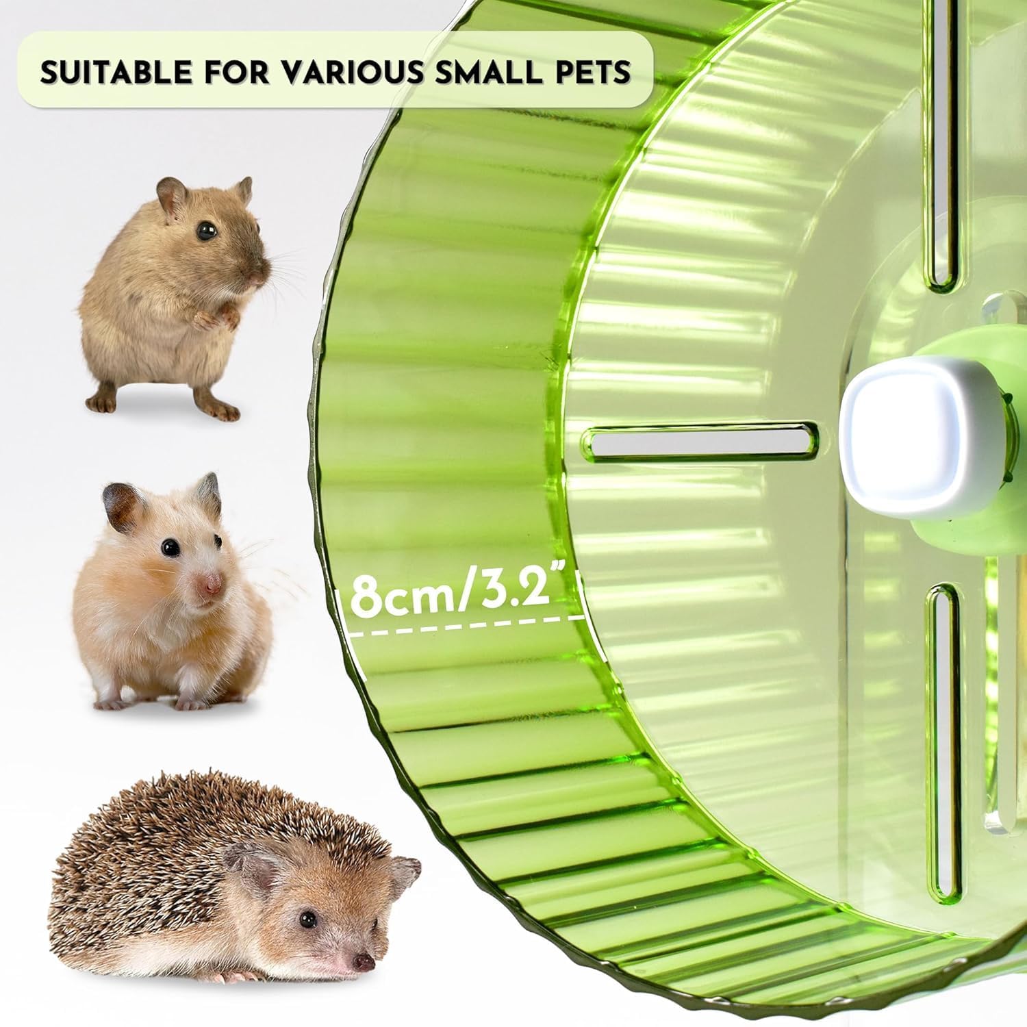 Silent Hamster Wheel 8.3inch Adjustable Height Turtle Wheel Turtle Tank Accessories Dwarf Hamster Quiet Wheel, Hedgehog Wheel, Gerbil Wheel, Small Pet Exercise Wheels (Green)