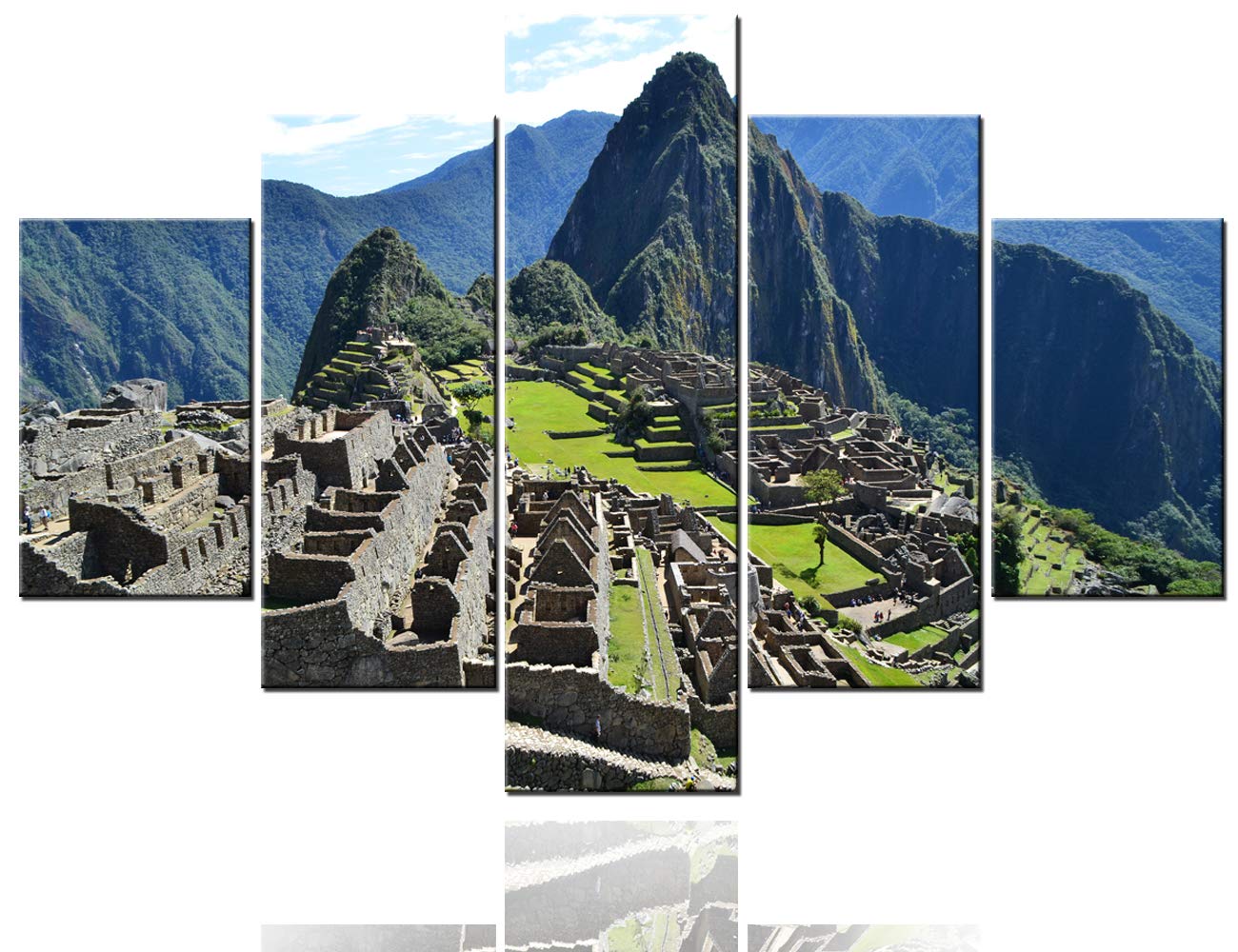 Machu Picchu Pictures Maya and Aztec Paintings for Living Room Giclee Multi Panels Prints Wall Art on Canvas Landscape Artwork Home Modern Decor Framed Gallery-Wrapped Ready to Hang(60''W x 40''H)