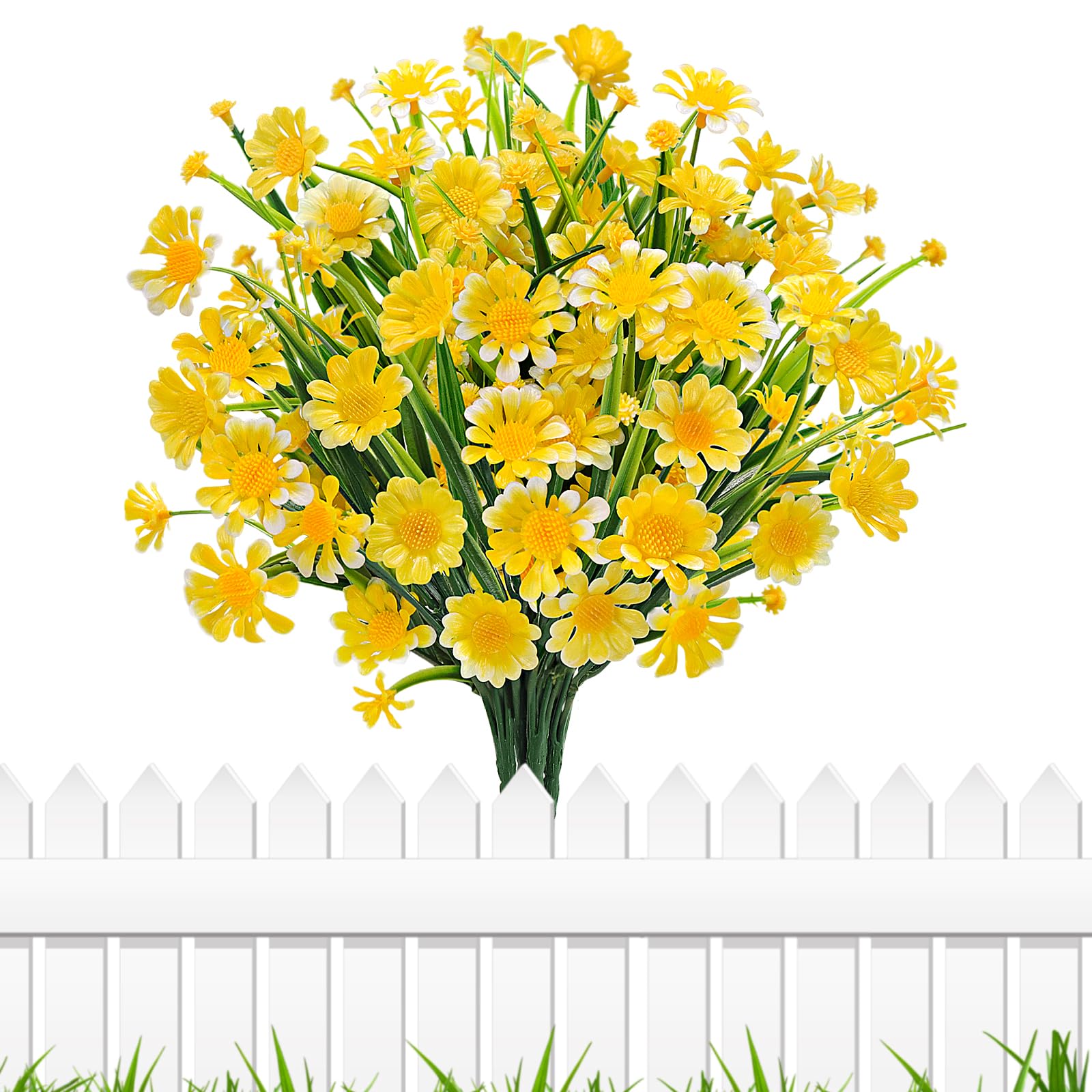 Yueshop 4 Bundles Artificial Flowers, UV Resistant Artificial Plants Realistic Faux Daisy Flower, Fake Plants Plastic flowers for outdoors Indoor Home Garden Porch Farmhouse Decor(Yellow)