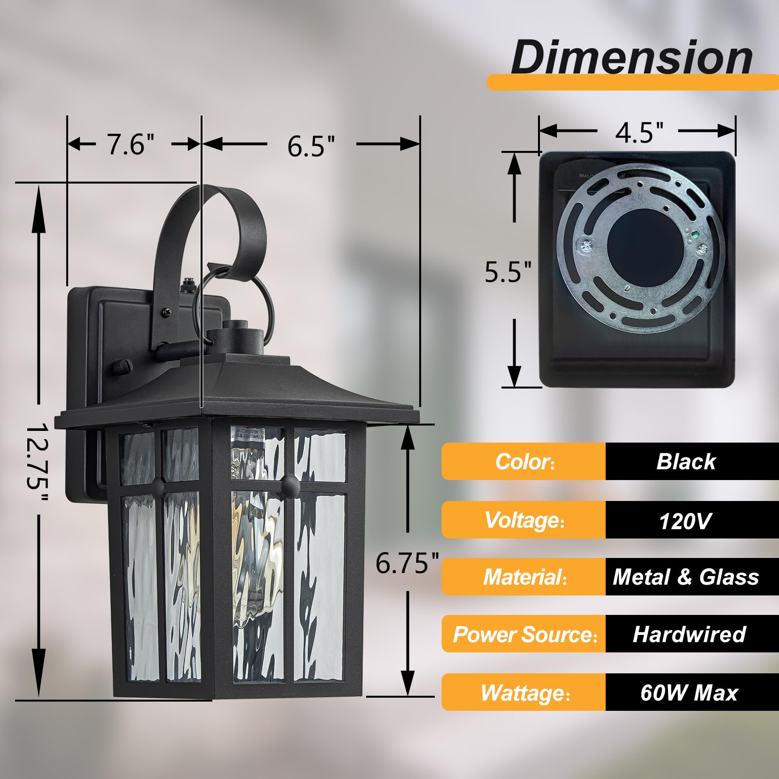 2 Pack Dusk to Dawn Outdoor Wall Lights Aluminum Exterior Light Fixtures Wall Mount with Ripple Glass Waterproof — view 3