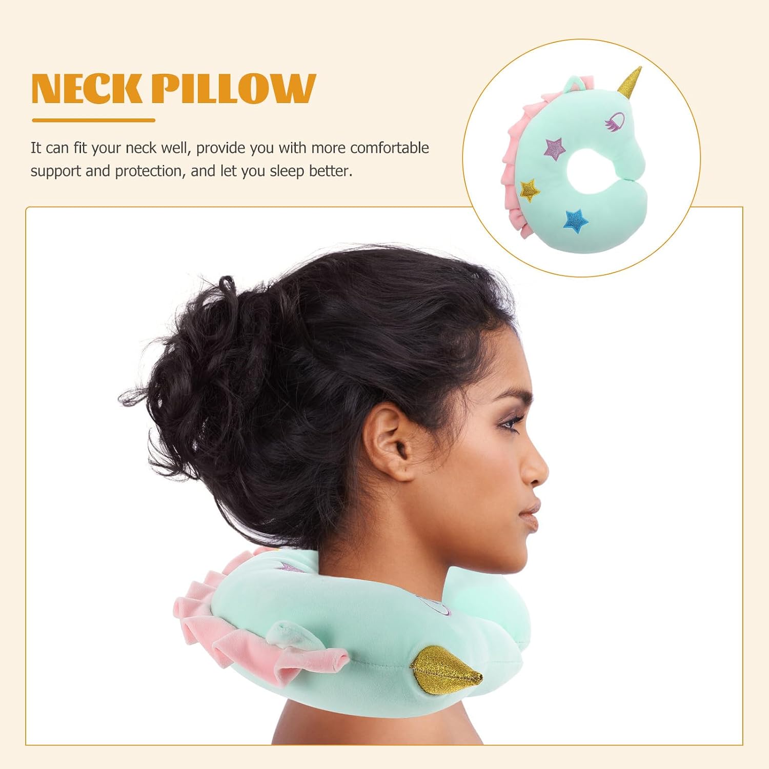 Portable Cartoon Unicorn Travel Neck Pillow U-Shaped Soft Support Cushion for Airplane Car Office Use Comfortable Neck Relief