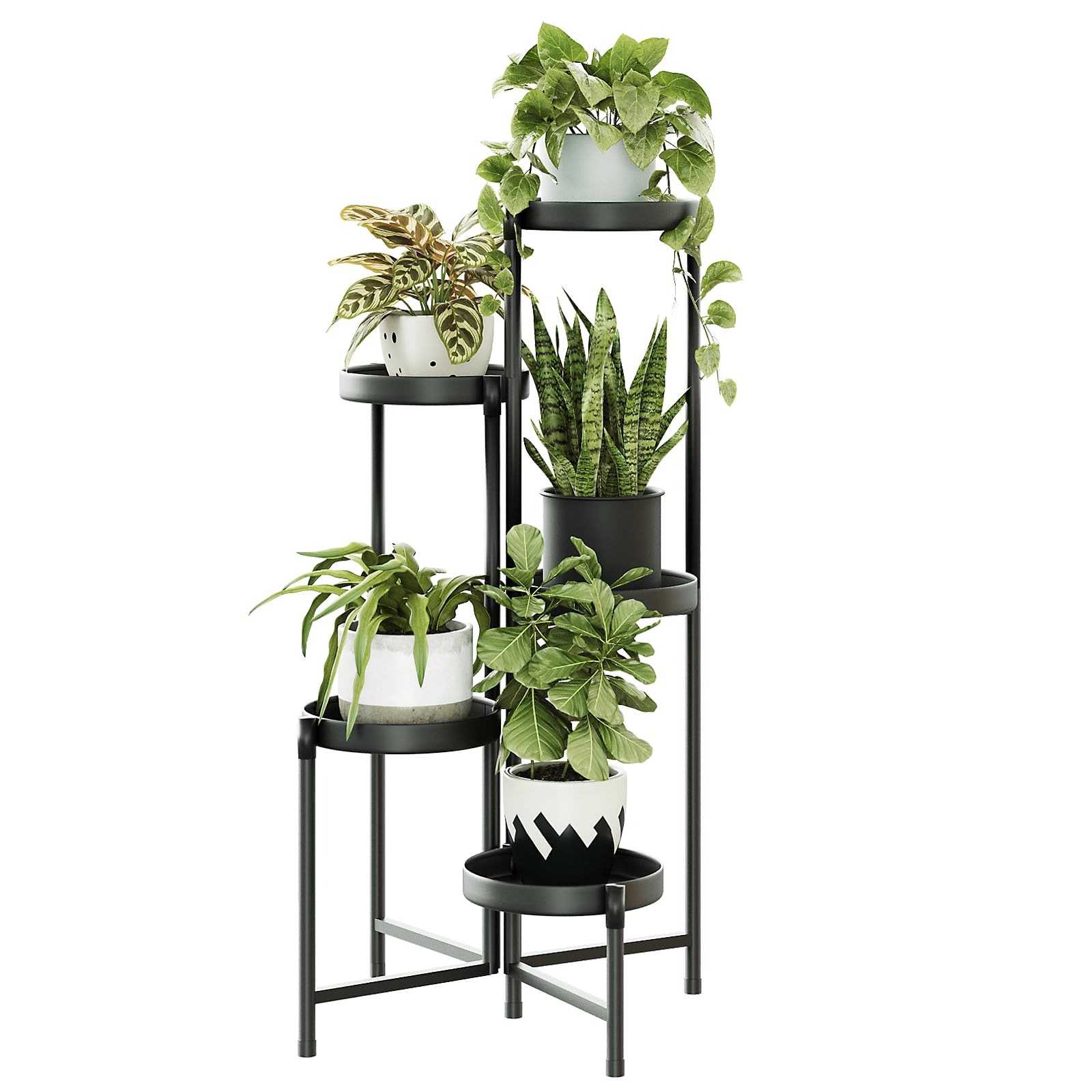 Bamworld Stand Indoor Outdoor Foldable 5 Tier Metal Plant for Multiple Plants, Corner Tiered Heavy Duty Plant Shelf for Patio Garden Balcony Living Room Bedroom