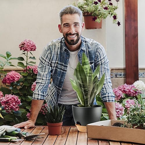 Miniatura 5 de Macetas grandes de riego automático para exteriores de 91012 pulgadas para todas las plantas de la casa, macetas de plástico negro con orificio de