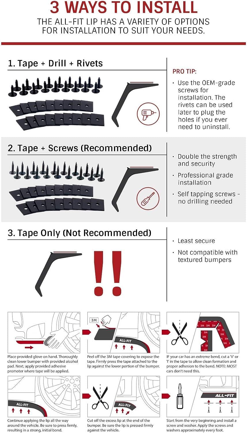 All-Fit Complete 3 5 Lip Kit Full Car Bumper Side Skirt Protection Sleek Flexible Trim for a Lowered — view 8
