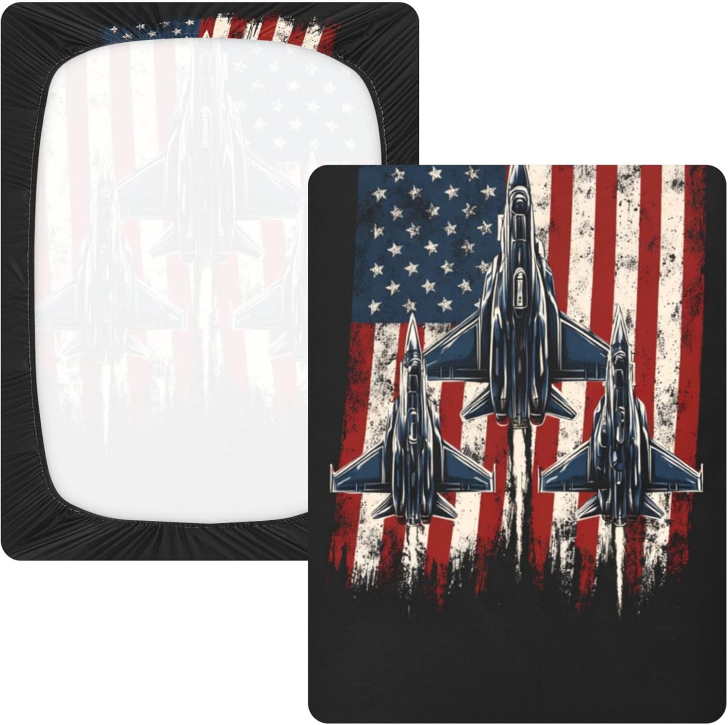 American Flags Fighter Jets Crib Sheets Soft Breathable Fitted Cotton Baby Crib Sheets Mattress Cover for Girl Boy, 52" x 28" x 9"