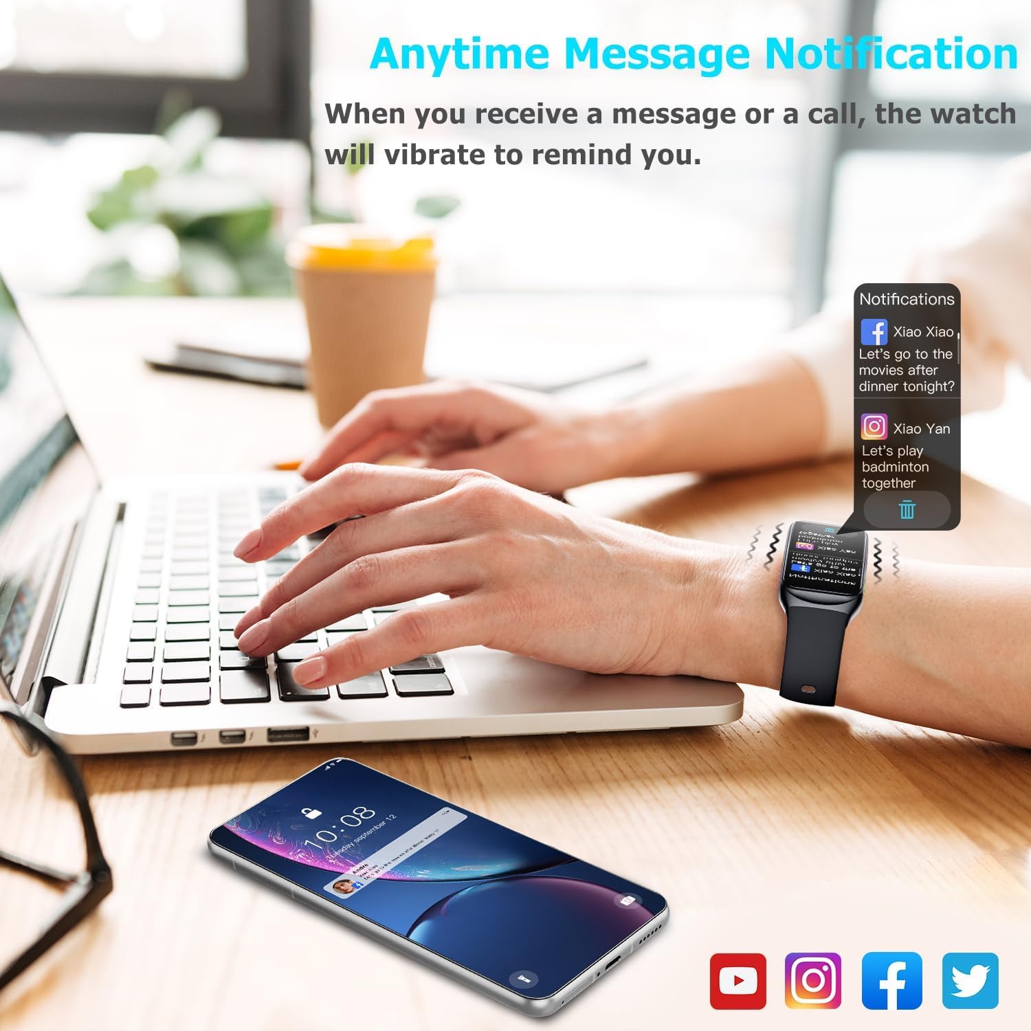 Septoui Smartband, 1.47'' Orologio Fitness Contapassi Polso Cardiofrequenzimetro SpO2, IP68 Impermeabile Activity Tracker Sonno, 100+ Modalità Sportive Smartwatch Uomo Donna, 12 Mesi Garanzia Estesa