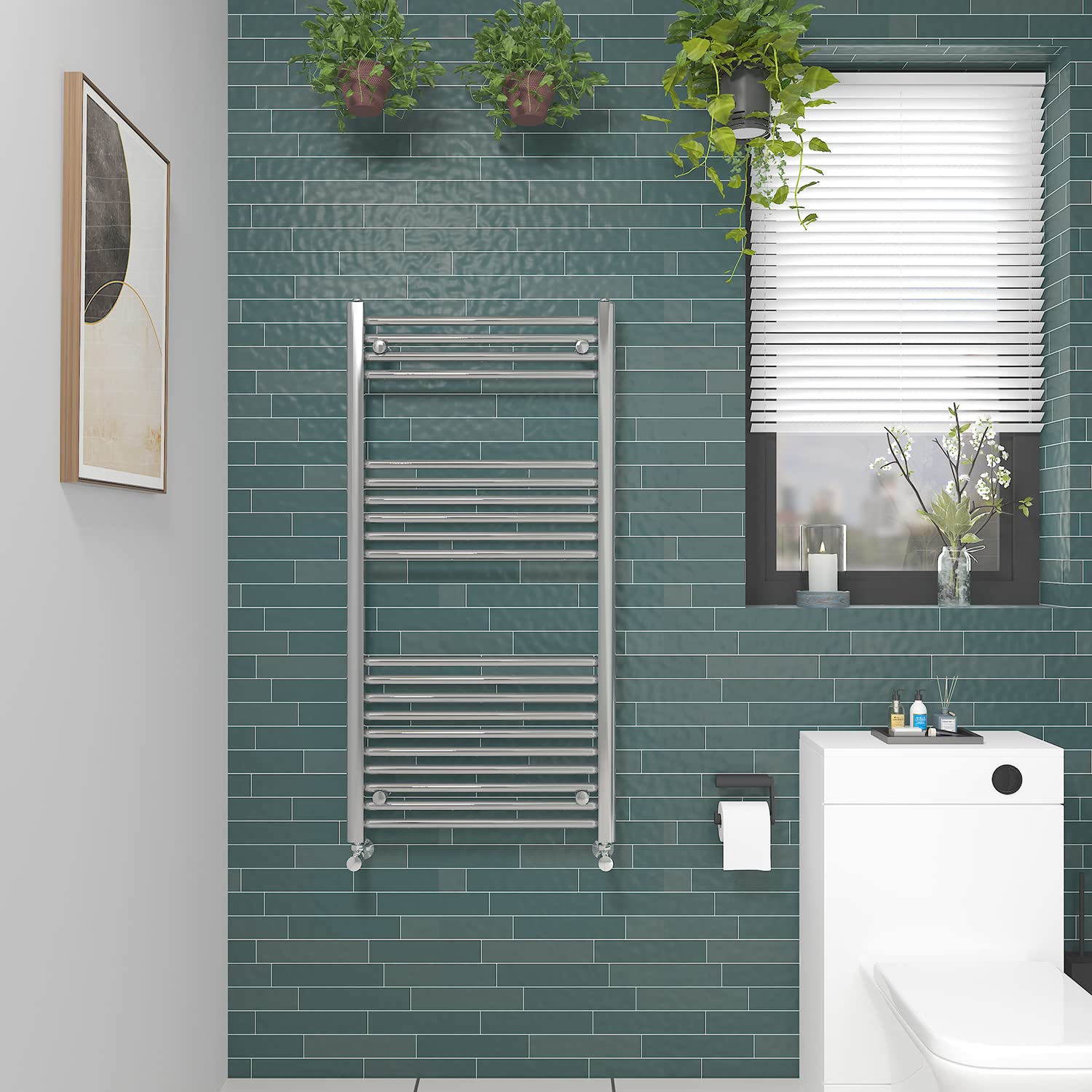 Nrg Straight Chrome Bathroom Heated Towel Rail Radiator Central Heating Ladder Rad Warmer 1200X600mm