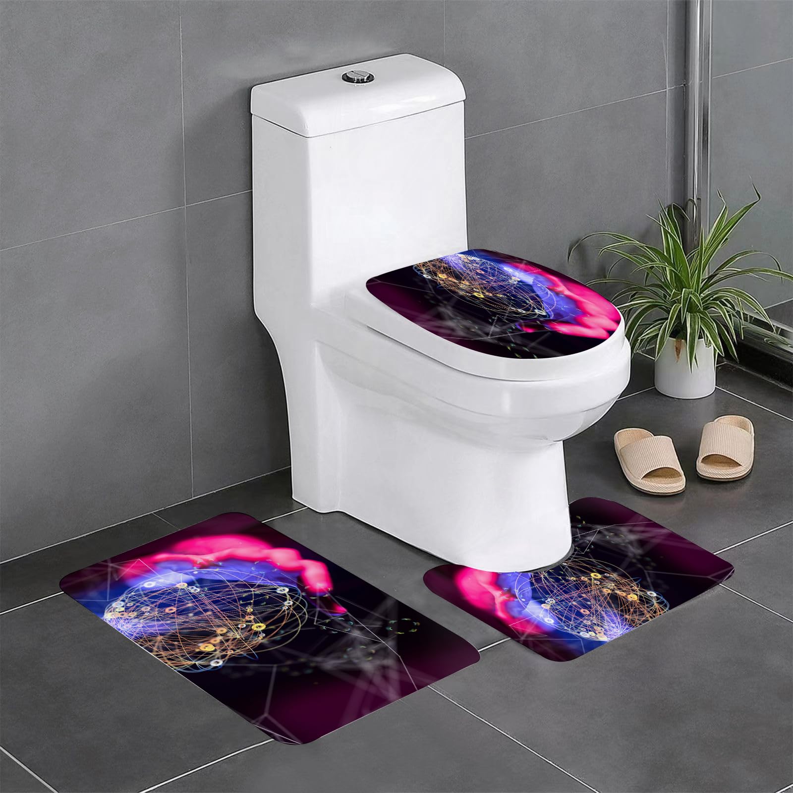 Set di 3 tappetini da Bagno, Lavabili in Lavatrice e Antiscivolo, tappetini in Morbida Fibra Superfine, connessione con la Rete Globale e i Dati dei Clienti.
