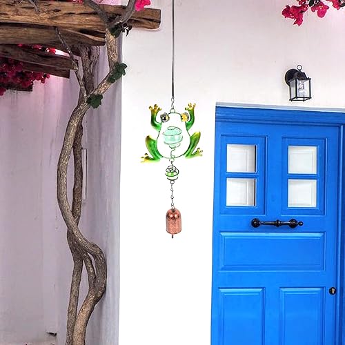 Miniatura 8 de LUOZZY Campana de viento de animal de metal, campanilla de viento para el hogar, decoración de jardín de pared al aire libre, adorno colgante (rana)