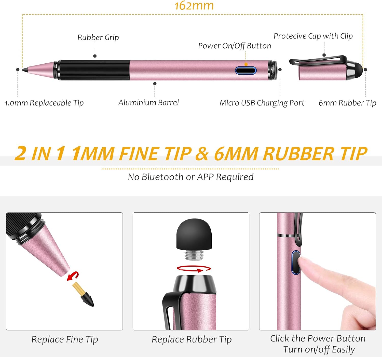 Stylus for iPad with Palm Rejection, MEKO Active Pencil Compatible with (2018-2020) Apple iPad Pro (11/12.9 Inch),iPad 6th/7th/8th Gen/Mini 5th Gen/Air 3rd/4th Gen for Precise Drawing (Rose Gold)