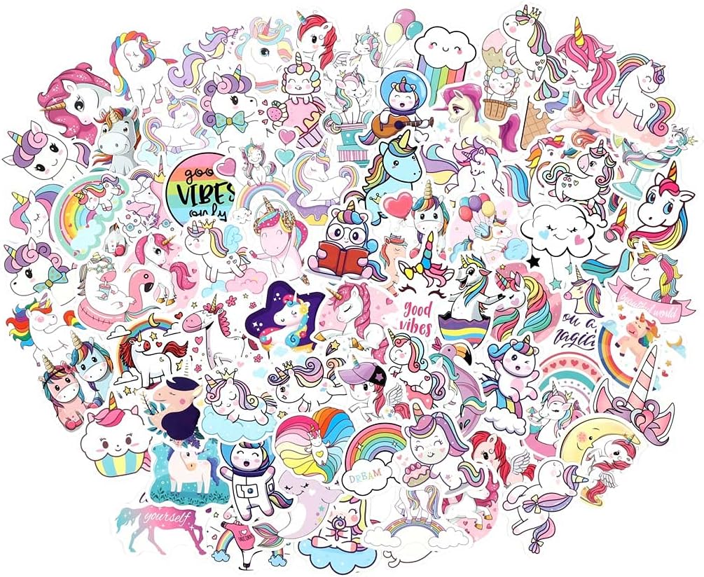 FNGEEN Cute Unicorn Stickers Pack 100pcs Vinyl Laptop Water Bottle Stickers for Girls Motorcycle Luggage Cup Graffiti Bomb Decals Skateboards Snowboard Unicorn Gifts