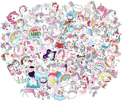 Miniatura 1 de Paquete de 100 calcomanías de unicornio para botellas de agua para niñas, motocicleta, equipaje, copa, grafiti, bomba, patinetas, snowboard, regalos