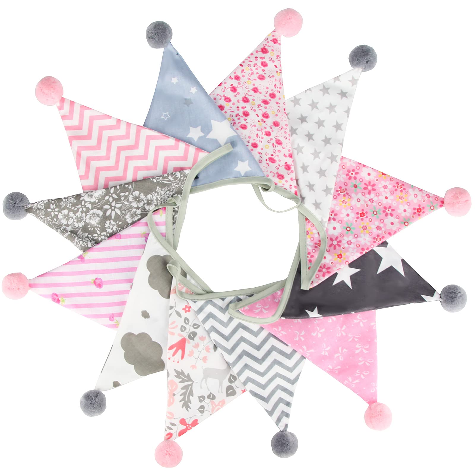 G2PLUS 4M Banderines Guirnalda de Banderine Guirnaldas de Tela 12PCS Guirnalda Triangulos Banderolas Fiesta Decorativas para Dormitorio de Fiesta de Cumpleaños o Decoración de Bodas