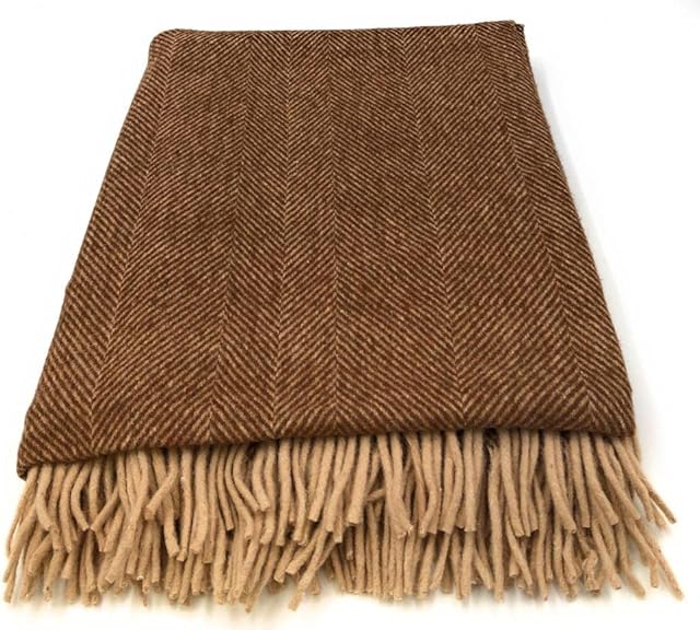 Highland tweed Wool blend Herringbone Blanket Throw - Rugs (Chestnut Brown)