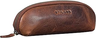 STILORD "Leano Pequeño Estuche de Cuero con Cremallera - Funda de Cuero Auténtico Vintage Caja para Bolígrafos Pencil Case Compacto para Lápices y Marcadores Color:Kara - Cognac