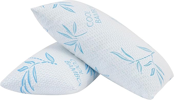Queen Size 2 Pack Rayon Made from Bamboo Pillows for Sleeping, Cooling Shredded Memory Foam Adjustable Bed Pillow with, Removable/Washable Cover (Queen 2 Pack)