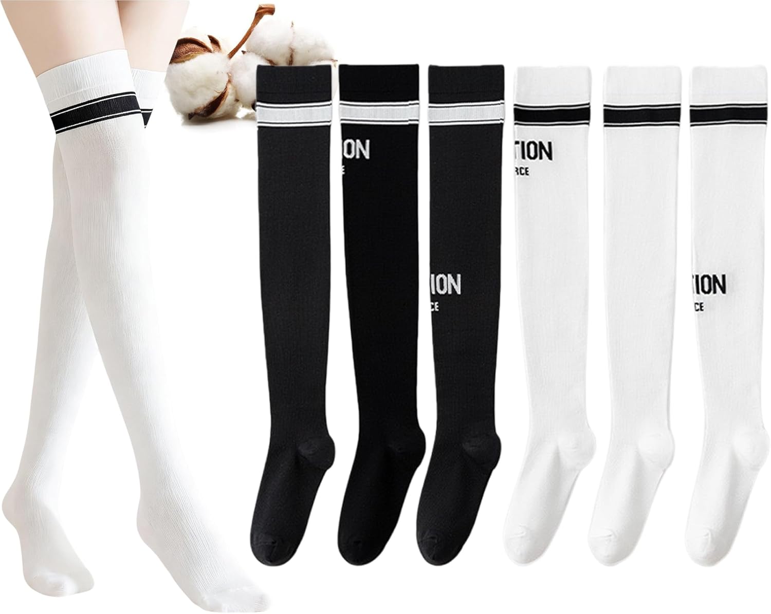 CHUNFO Womens Over-the-Knee Athletic Socks Thigh-High Striped Breathable Moisture-Wicking Compression Fit Size 5–8.5