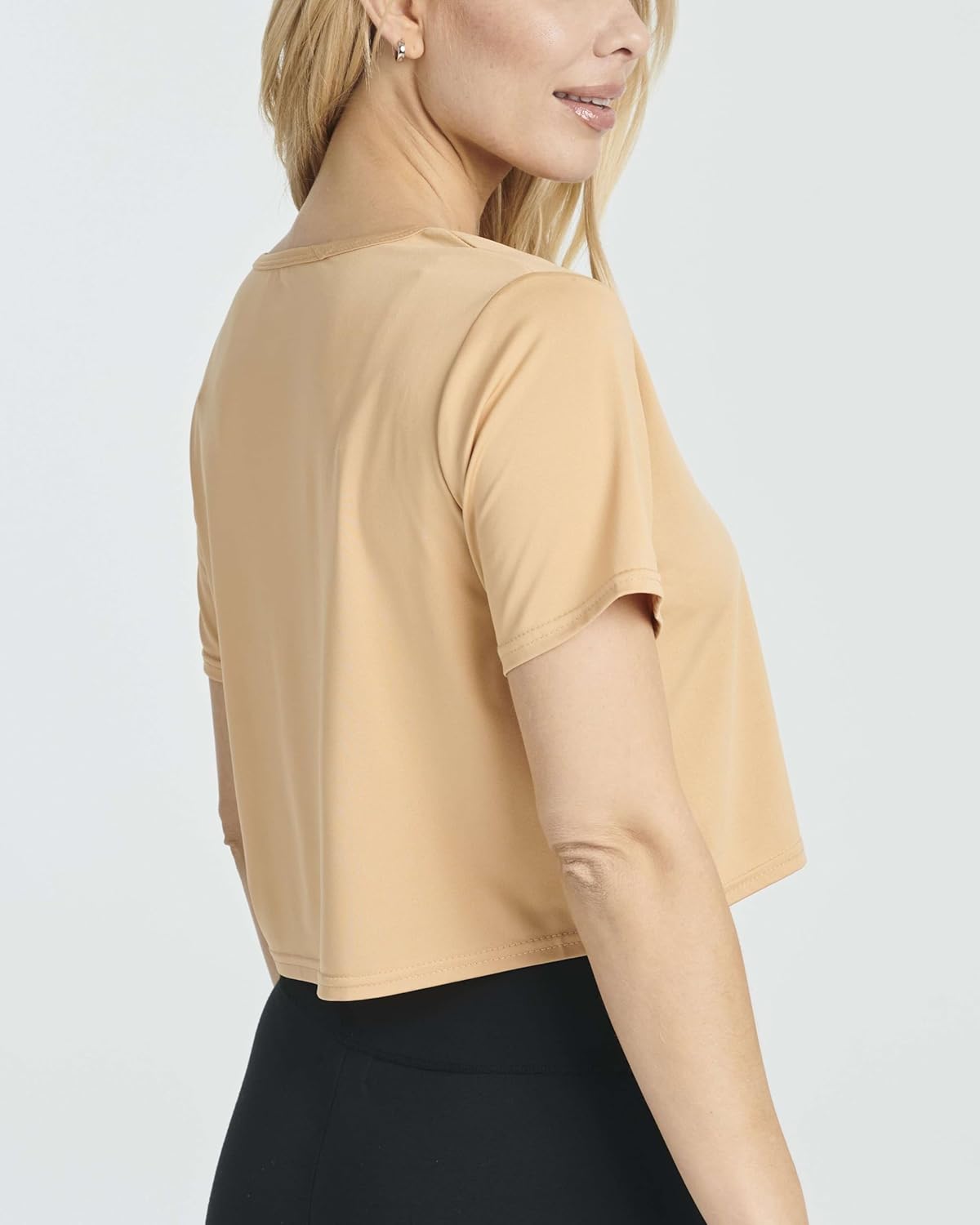 Real Essentials 5 Pack: Women's Dry-Fit Short Sleeve V-Neck Crop Top Boxy Athletic Tee - Image 4