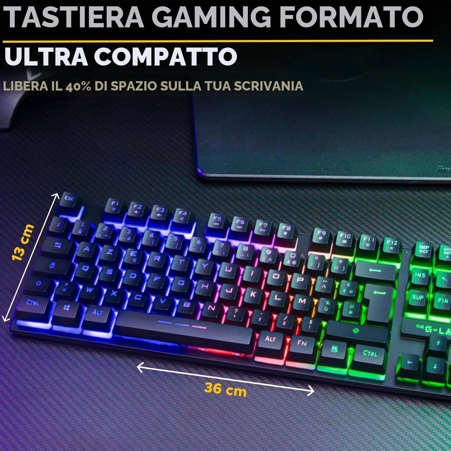 The G-Lab - Combo Oxygen EX - Set di tastiera e mouse wireless Gaming con LED RGB - Tastiera Gaming wireless in formato TKL, Layout spagnolo e mouse da gioco wireless, 3200 dpi - PC/PS4/PS5 - Nuovo