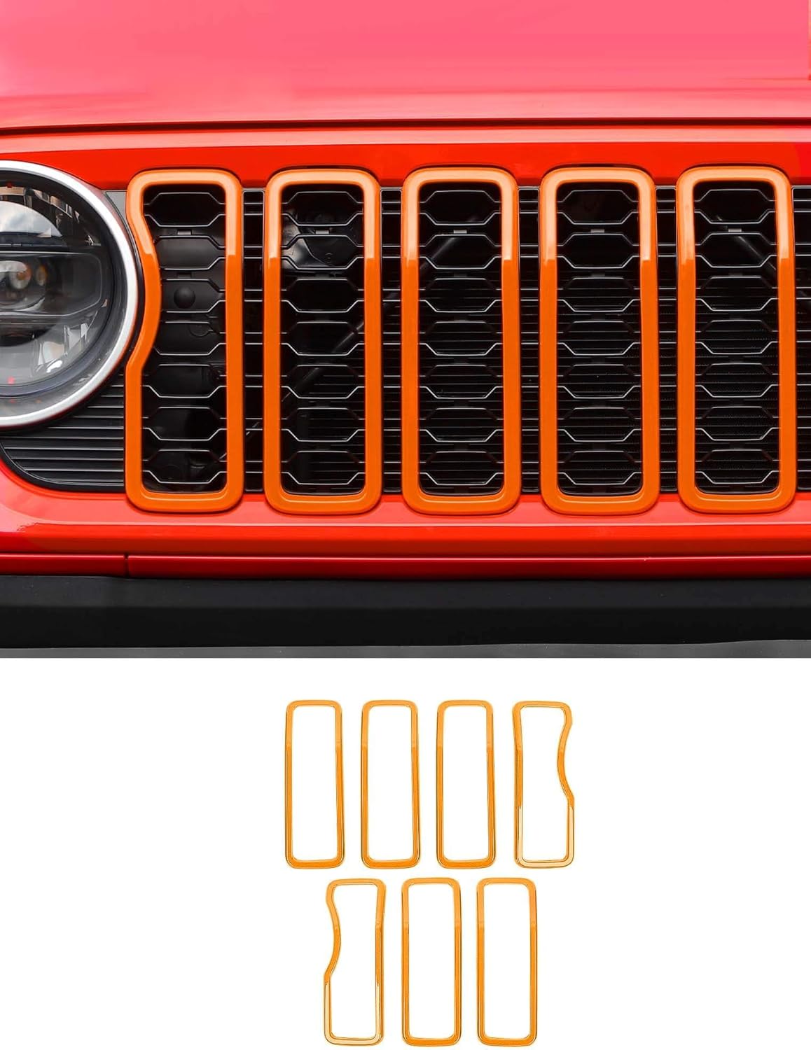 Savadicar Front Grill Inserts for 2024+ Jeep Wrangler JL JLU 4XE & Gladiator JT - Elevate Your Wrangler's Aesthetics with Front Grille Cover Guard, Exterior Trim Accessories, 7 PCs, Orange