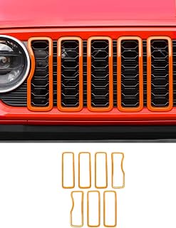 Savadicar Front Grill Inserts for 2024+ Jeep Wrangler JL JLU 4XE & Gladiator JT - Elevate Your Wrangler's Aesthetics with Front Grille Cover Guard, Exterior Trim Accessories, 7 PCs, Orange