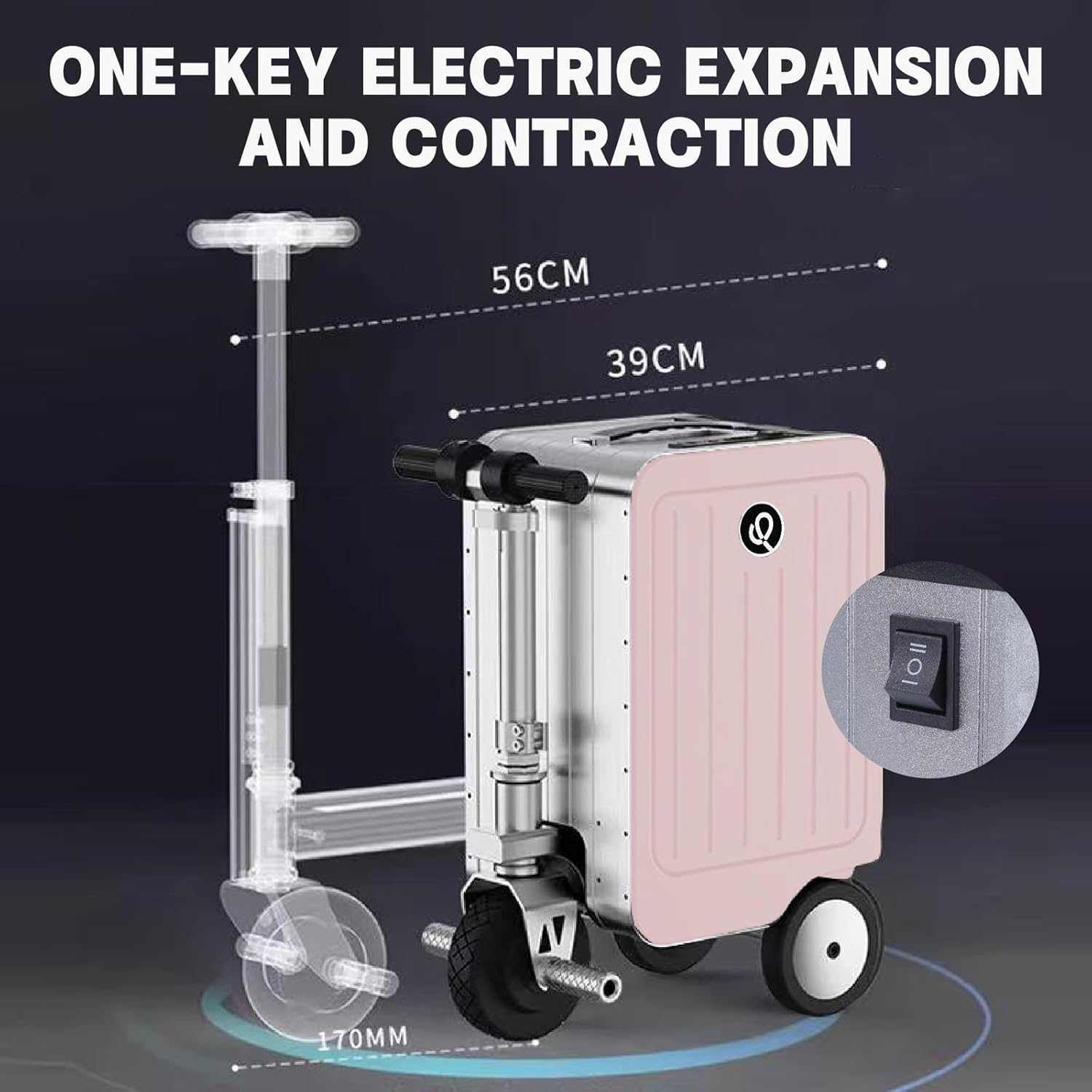 Electric Scooter Suitcase Smart Rideable Luggage 20" Motorized Suitcase Zipperless Carry-On Luggage for Travel, USB Port & TSA Lock