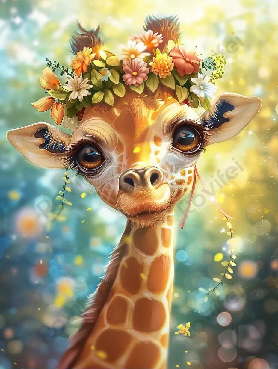 Diamond Painting Set, Tableau Avec Motif Girafe Et Accessoires, Taille