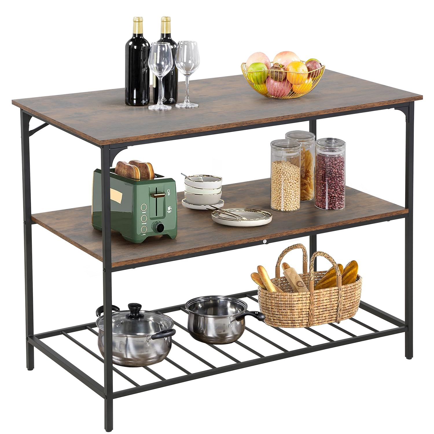 PayLessHere 3 Tier Kitchen Island Kitchen Storage Kitchen Counter with Large Storage Space Thick Board Top Solid Structure for Kitchen Coffee Shop Restaurant Living Room Dinning Room,Brown
