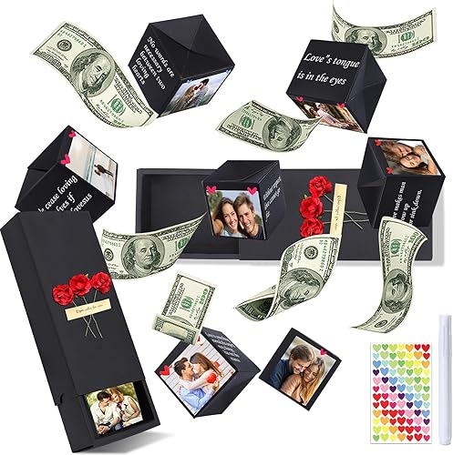 Mity rain Caja sorpresa caja de regalo por dinero, caja de regalo de explosión de fotos DIY con calcomanías, caja de regalo sorpresa emergente para