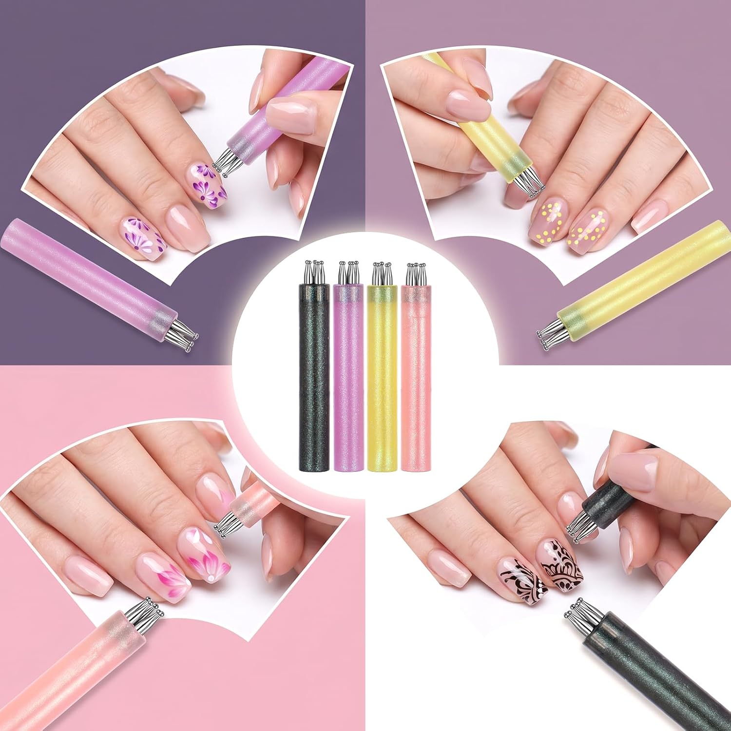 8 Pack Acrylic Nail Pens Set 5 Petal Flower Nail Dotting Pen