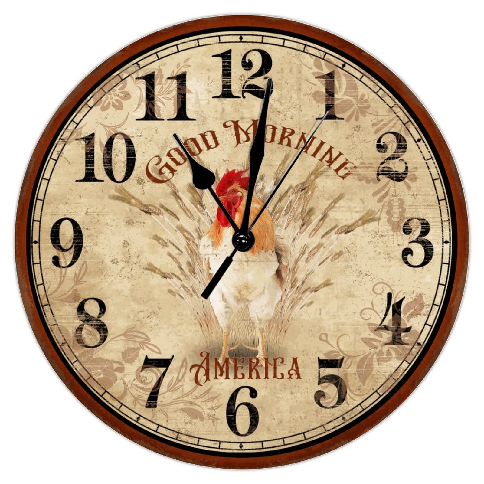 Horloge murale coq silencieuse à piles grand cadran bois vintage 38cm