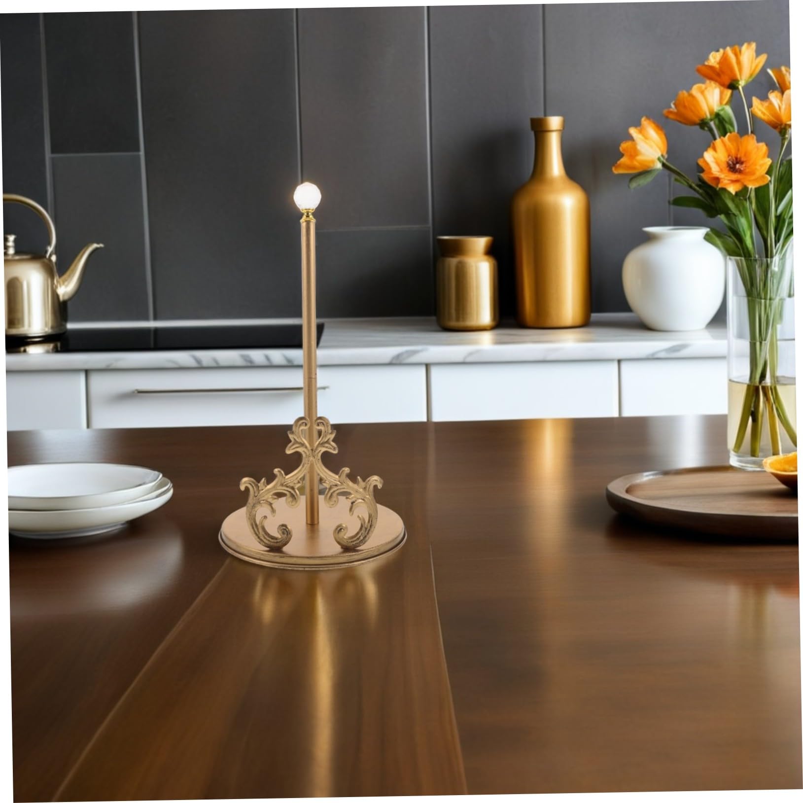 Portarotolo da Cucina in Ferro Oro, Supporto Freestanding