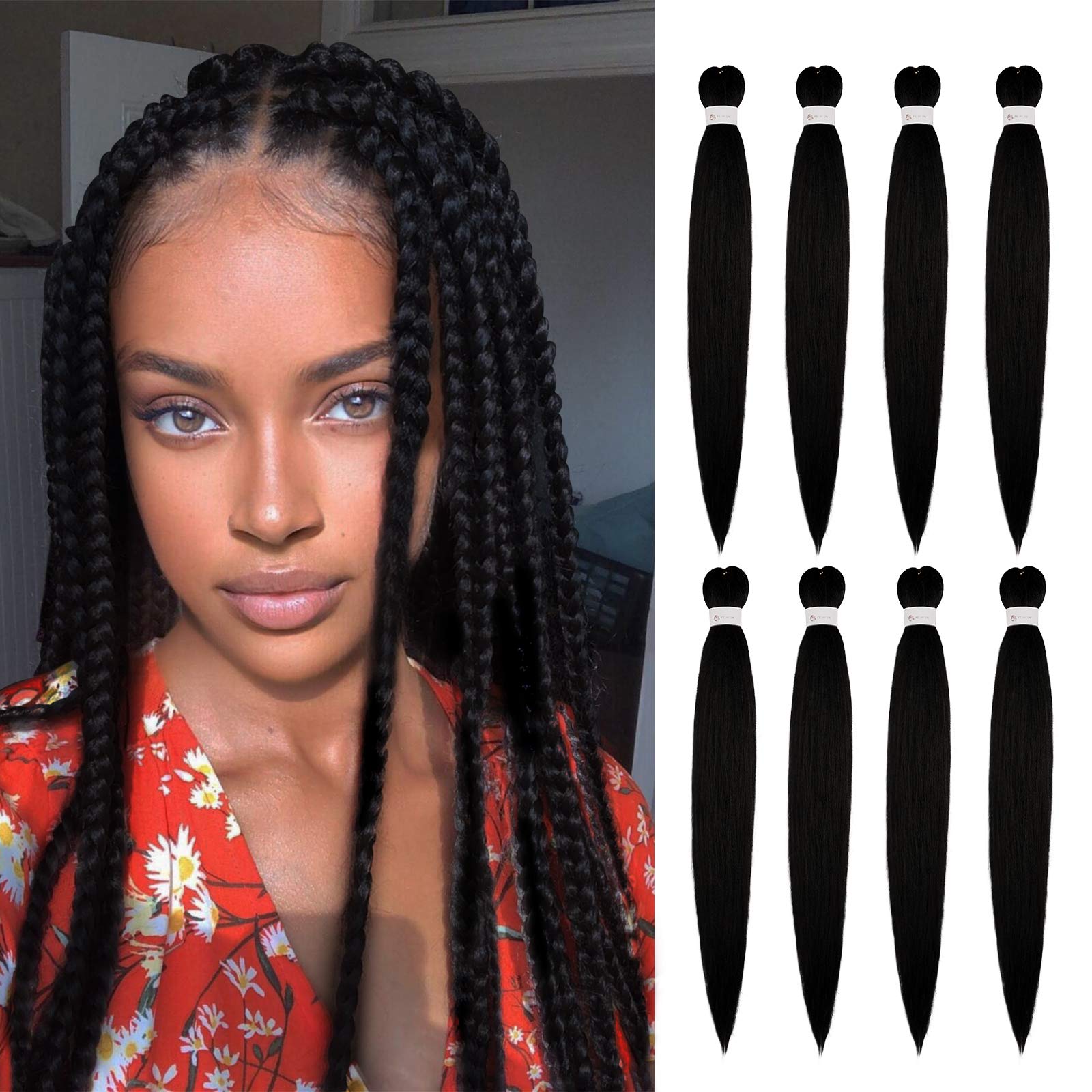 Buy FESHFENPre Stretched Braiding Hair 8 Pack Premium Kanekalon