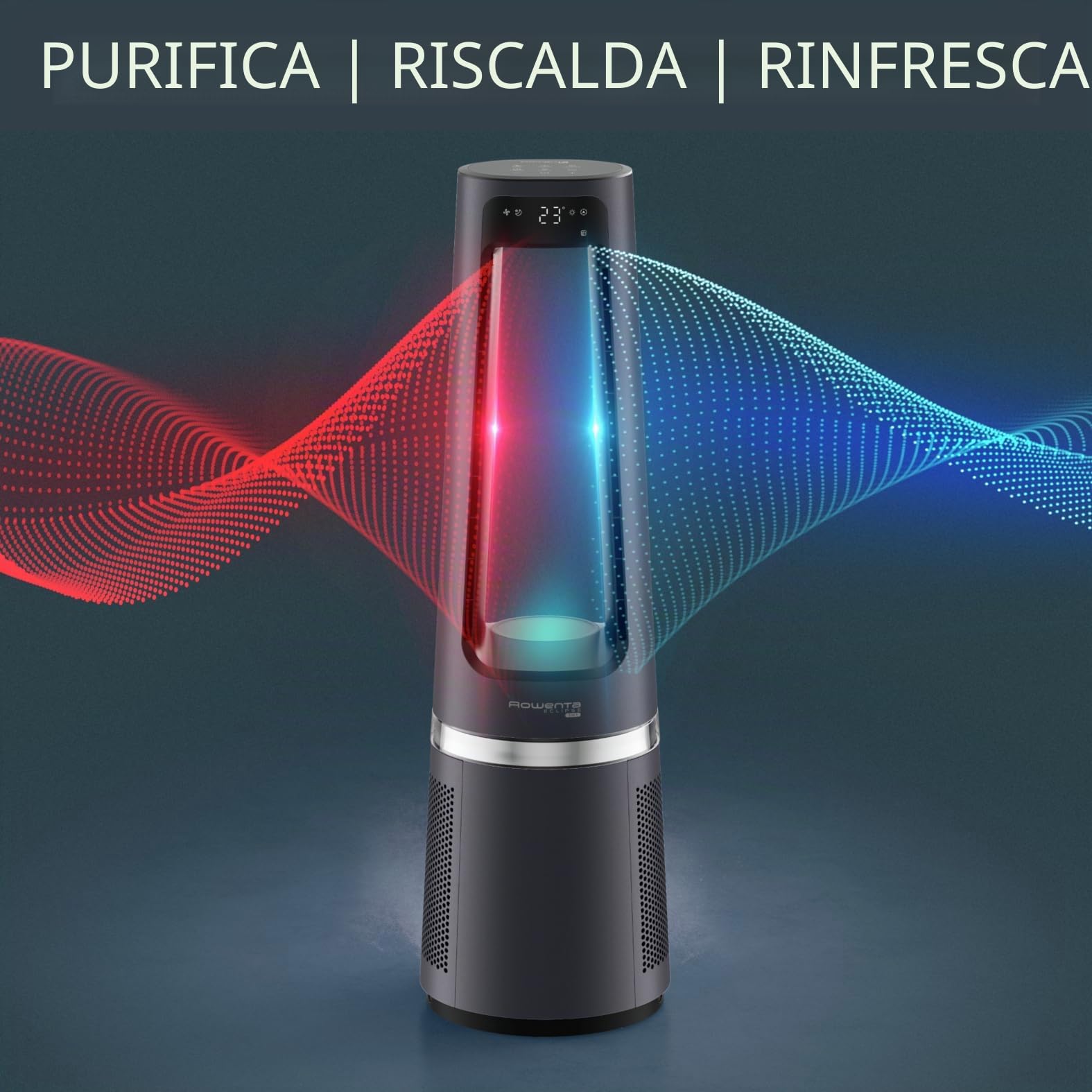 Rowenta Eclipse 3 in 1 Ventilatore purificatore, purifica, riscaldamento, ventilazione, silenzioso, potente, multi-oscillazione, 12 velocità, timer, partenza ritardata QU5062F0