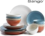 Sango Siterra Peintre Palette 16-Piece Ensemble de vaisselle en grès avec plaques rondes et bols, multicolore