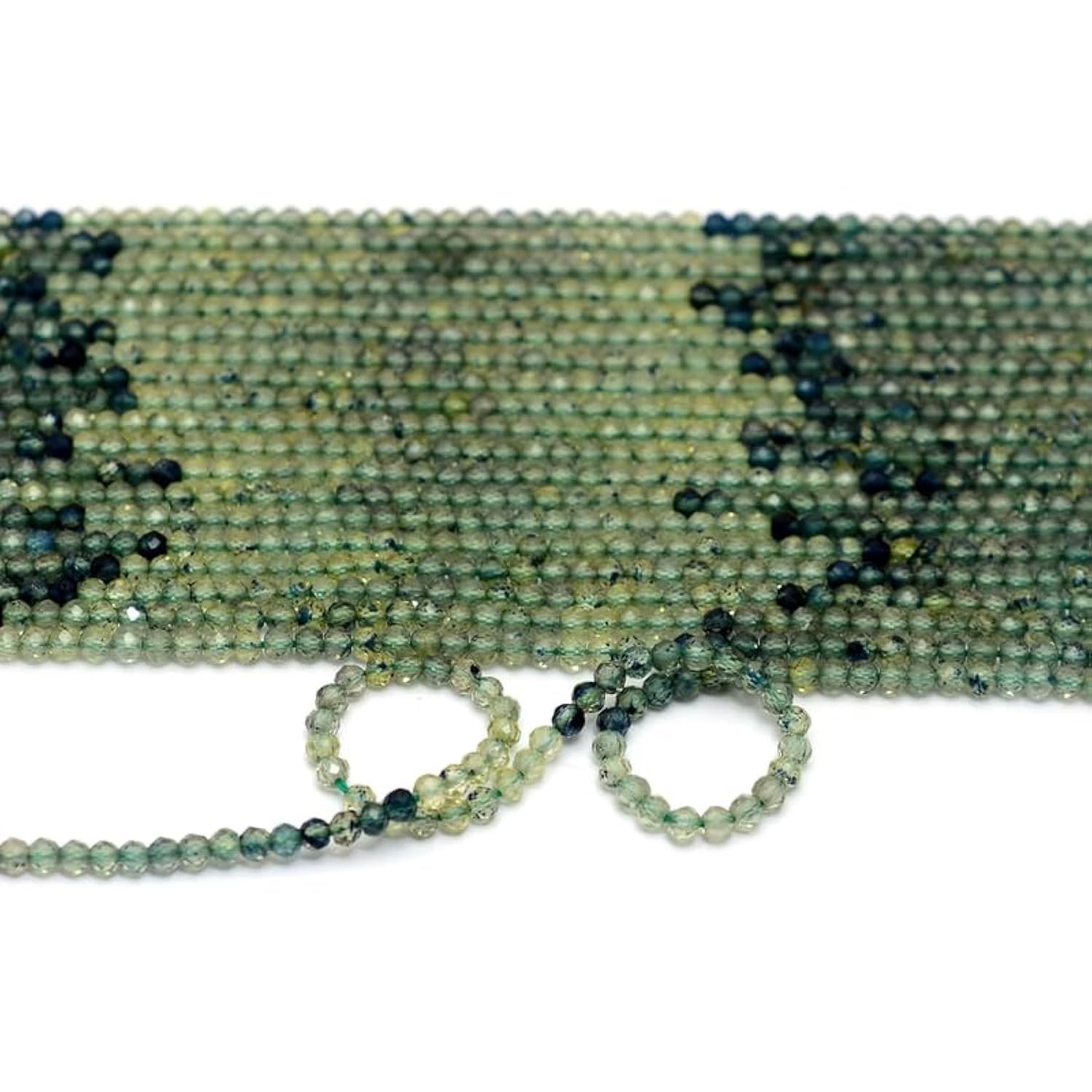 Saphir vert micro perles 2mm régulières AAA+ pour éviter les défauts de perçage lot de 5