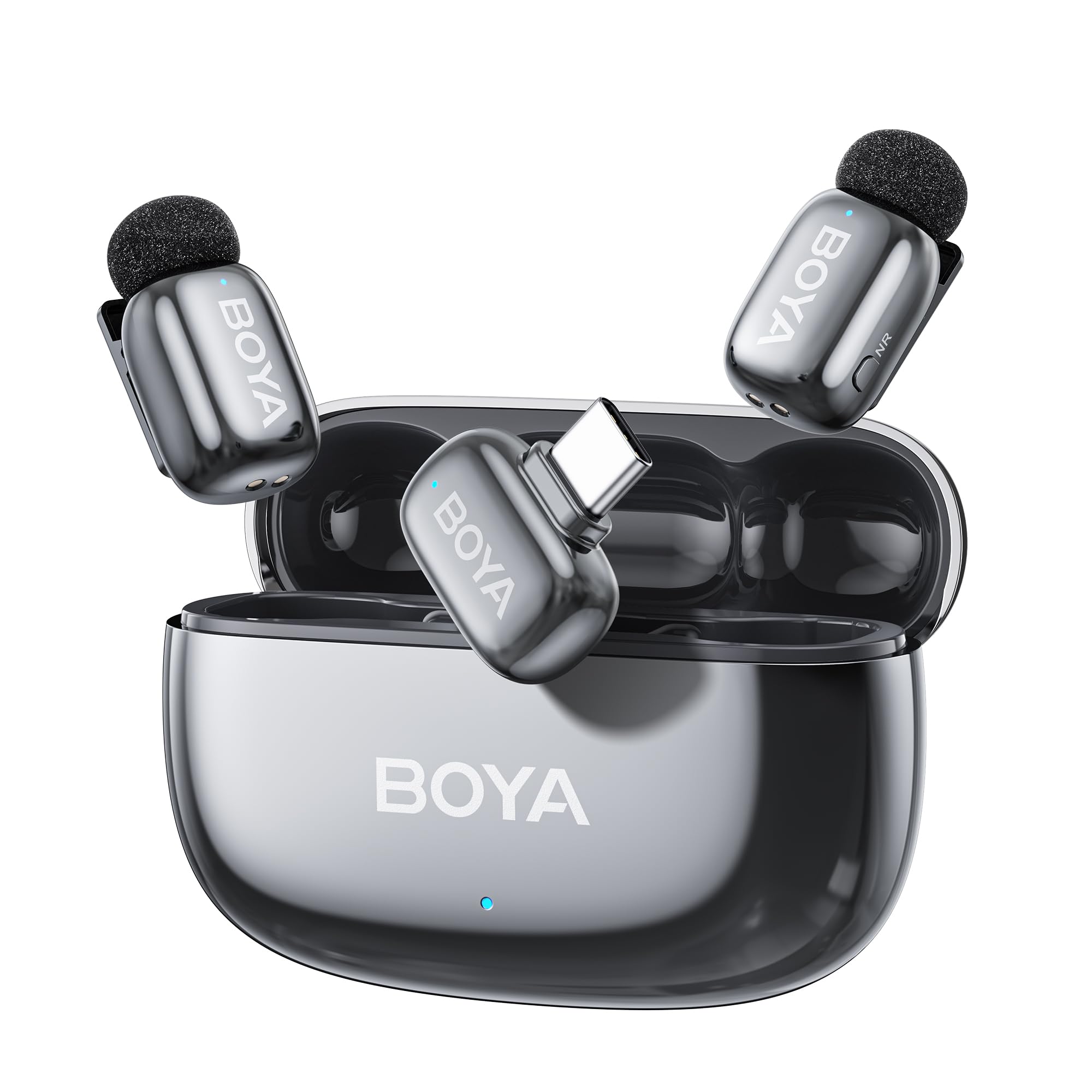 BOYA MINI 2 Mikrofon Handy, 48kHz/24Bit, 100m, 30h, USB-C Mini Mikrofon für iPhone 15 16 17 Serie, Android, Kabelloses Lavalier-Mikrofon, Ansteckmikrofon für Vlogging, Space Gray
