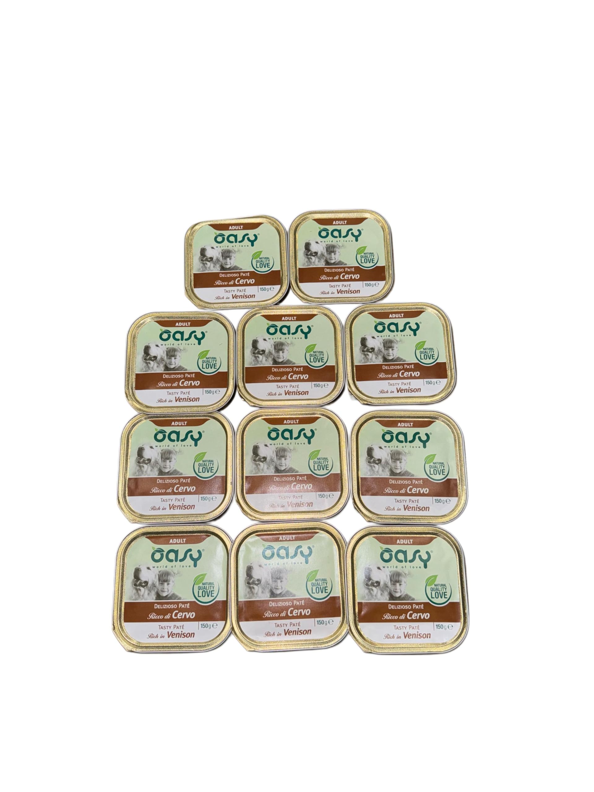 Oasy delizioso patè per cani adulti di tutte le taglie, gusto CERVO | 11 vaschette da 150 grammi l'una.