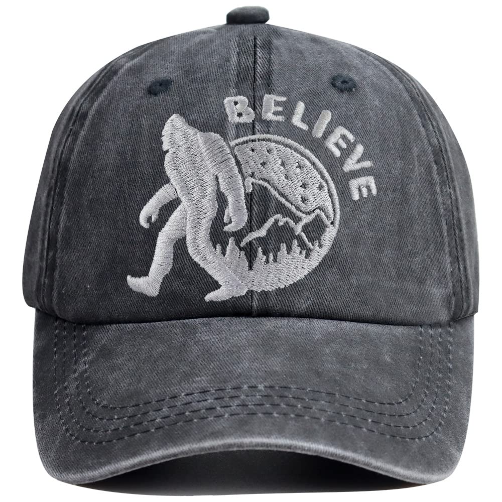Bigfoot Hat, Embroidered Adjustable Wash Retro Cotton Denim Big Foot Sasquatch Baseball Cap