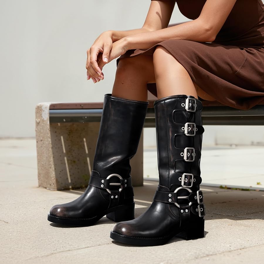バックルブーツ 6 Buckles Long Leather Boots バックルブーツ 6 Buckles Long Leather Boots - メルカリ
