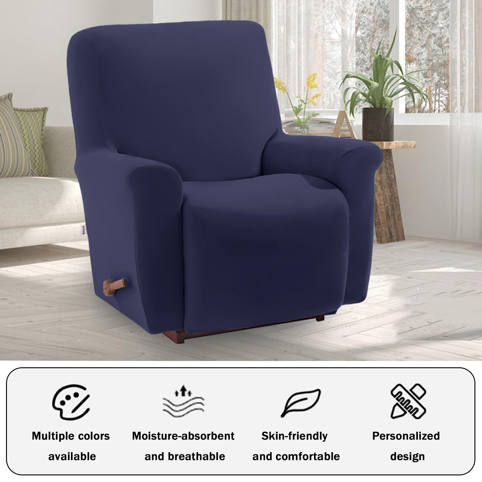 Copripoltrona Relax Reclinabile Elasticizzato, Copripoltrona Relax Reclinabile Elettrica Universale, Lavabile Antiscivolo Fodere per Poltrona Relax (Blu Marino)