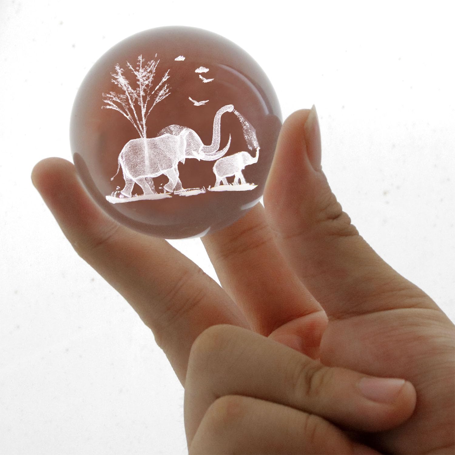 5,8 cm große Elefanten-Kristallkugel mit Ständer, 3D-Lasergravur, Mutter-Sohn, Elefanten-Figur, 3D-Quarzglaskugel, dekorative Kugel, Tischdekoration, Bastelarbeiten, Briefbeschwerer