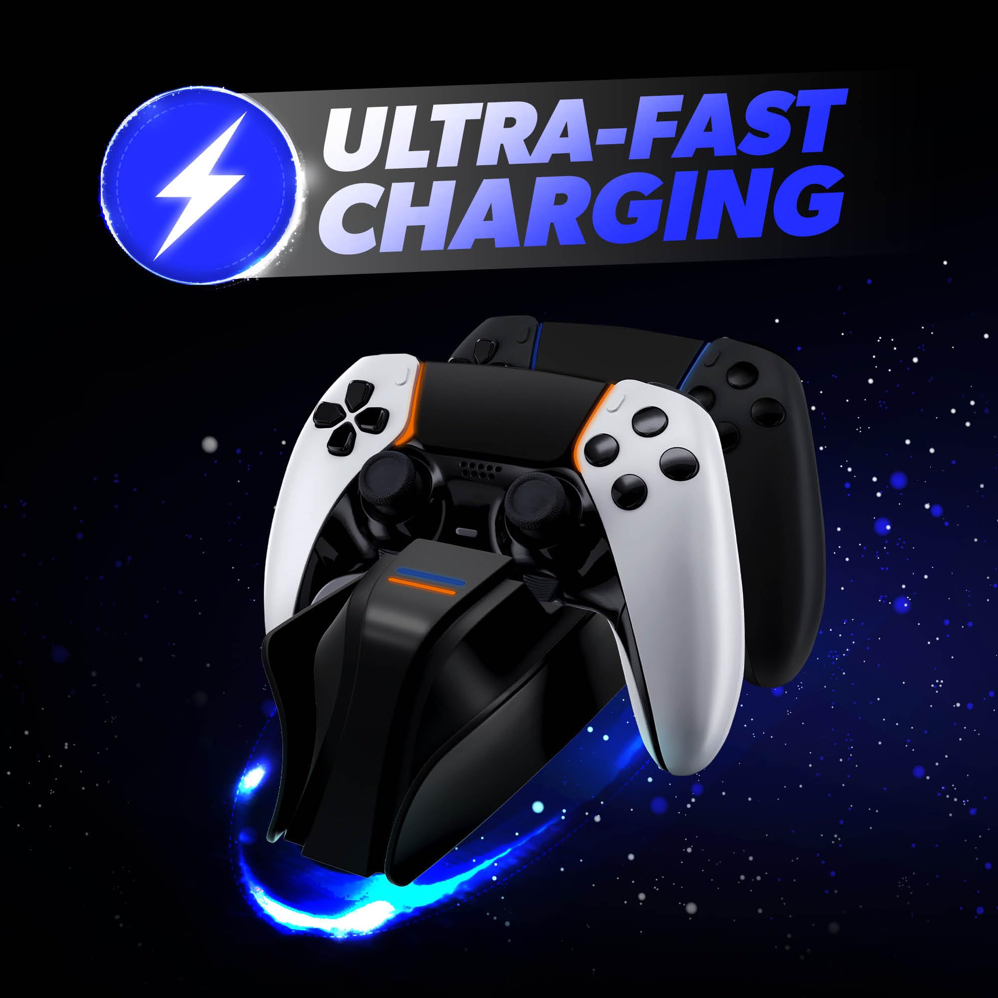 Snakebyte PS5 Twin:Charge 5 - PlayStation 5 Charging Station for DualSense Controller, Charger Kit for 2 Wireless Controllers Including Type-C Cable, LED Charge Status Display, PS5 Design, Black