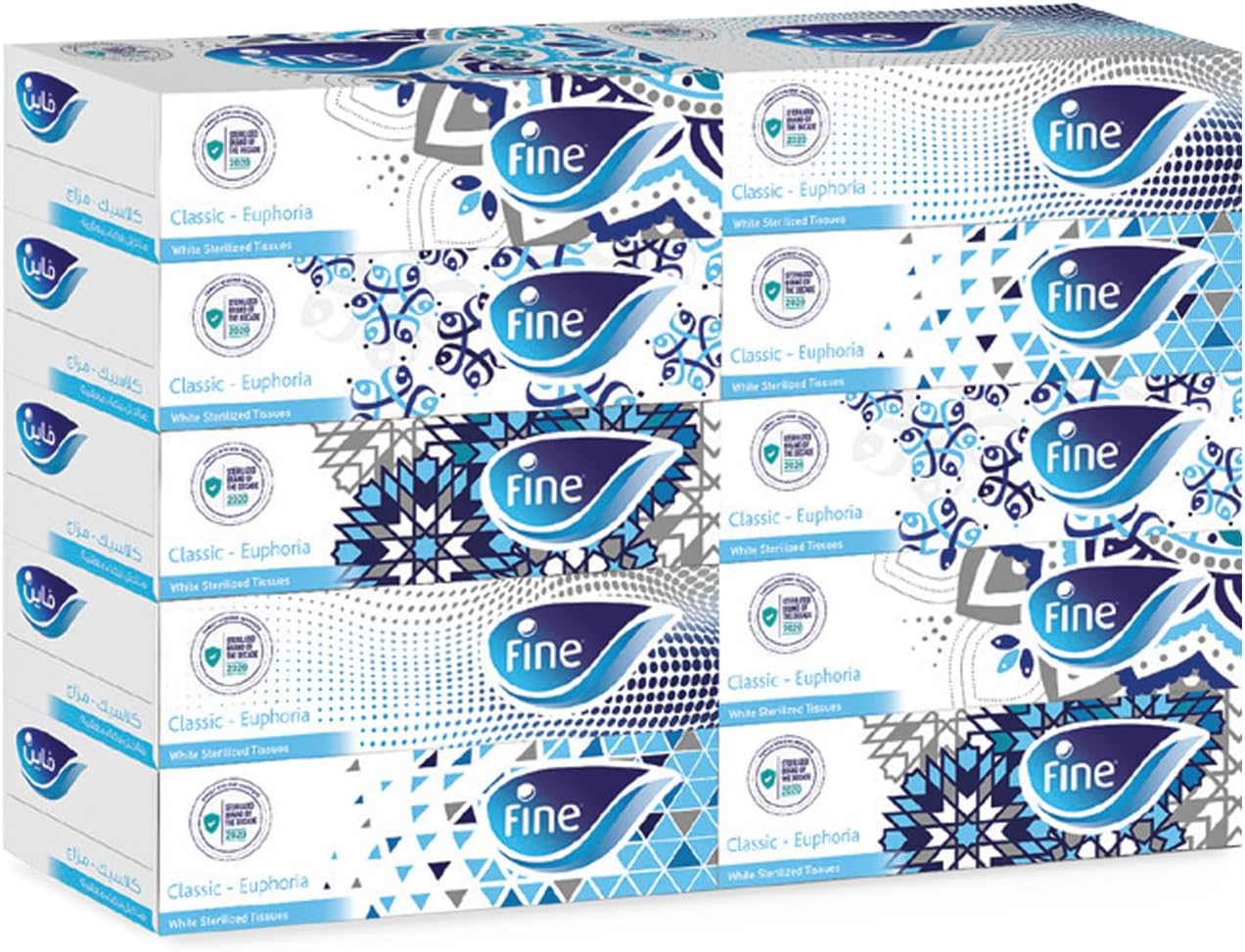 Fine Facial Tissue Boxes, 10 Packs of 130 Sheets x 2 Ply