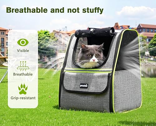 Miniatura 4 de Pecute Mochila transportadora para gatos para viajes y senderismo, mochila transpirable para mascotas con bolsillos de almacenamiento, bolsa de