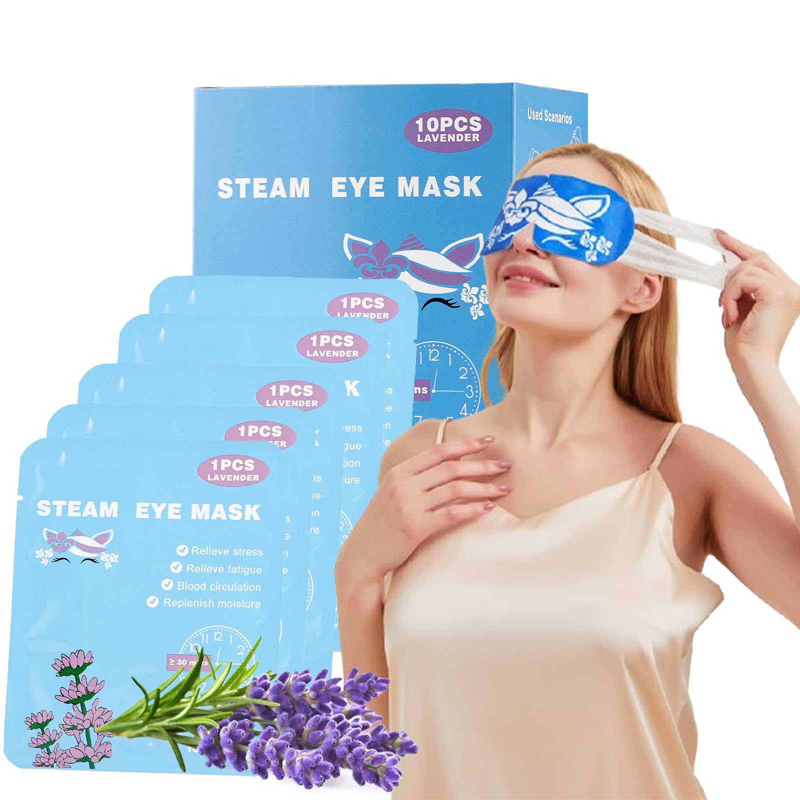 JEYAMOO steam Eye mask for Dry Eyes,self-Heating Eye mask for Sleeping,SPA,Relief Stress and Eye Fatigue (10 pcs, Lavender)