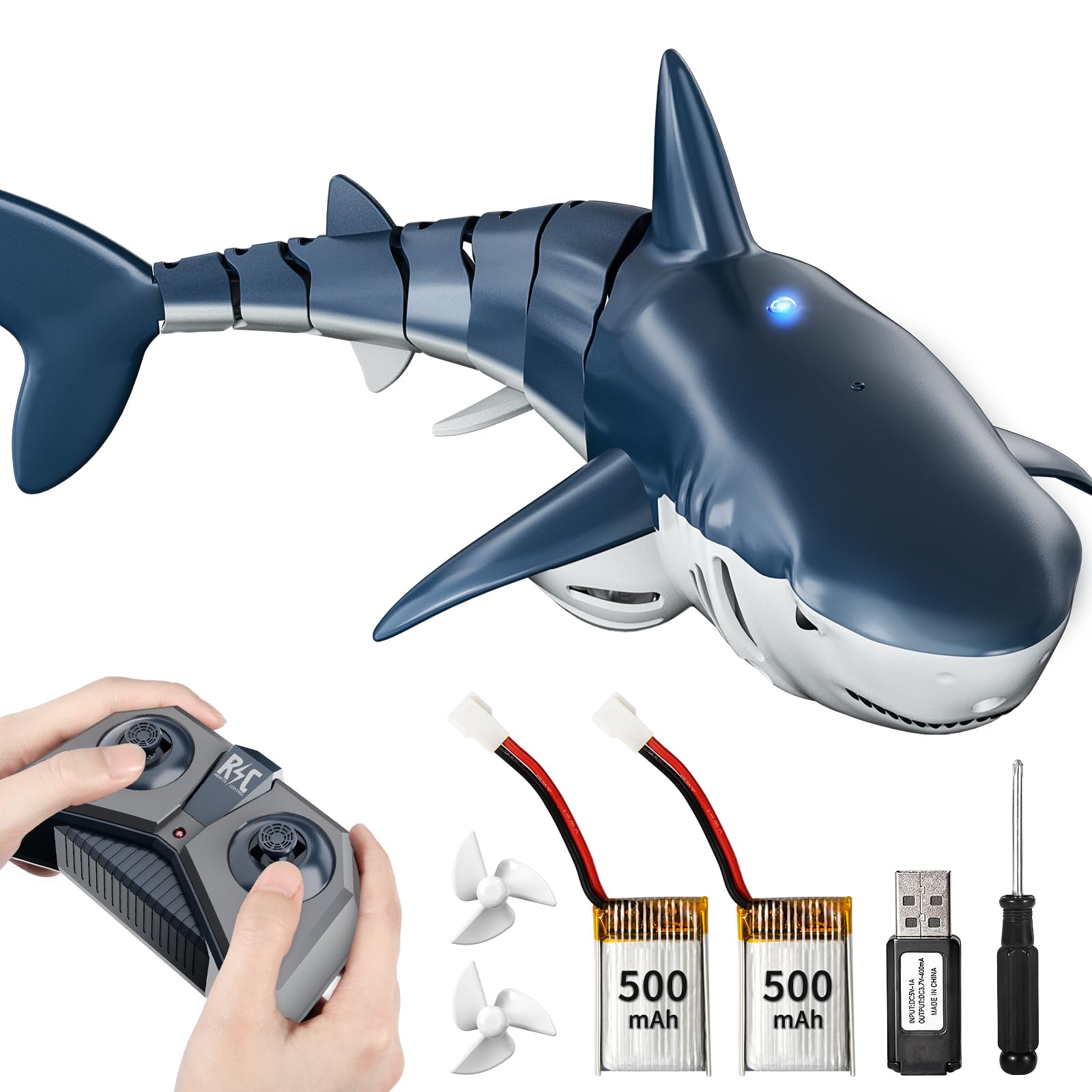 JUKUDAHU 2.4Ghz Remote Control Shark Toys for Kids 3 4 5 6 7 Years Old, 1:18 Scale High Simulation Shark for Pool, Bath Toys for Toddlers, Electronic RC Sea Animal, Outdoor Water Gifts
