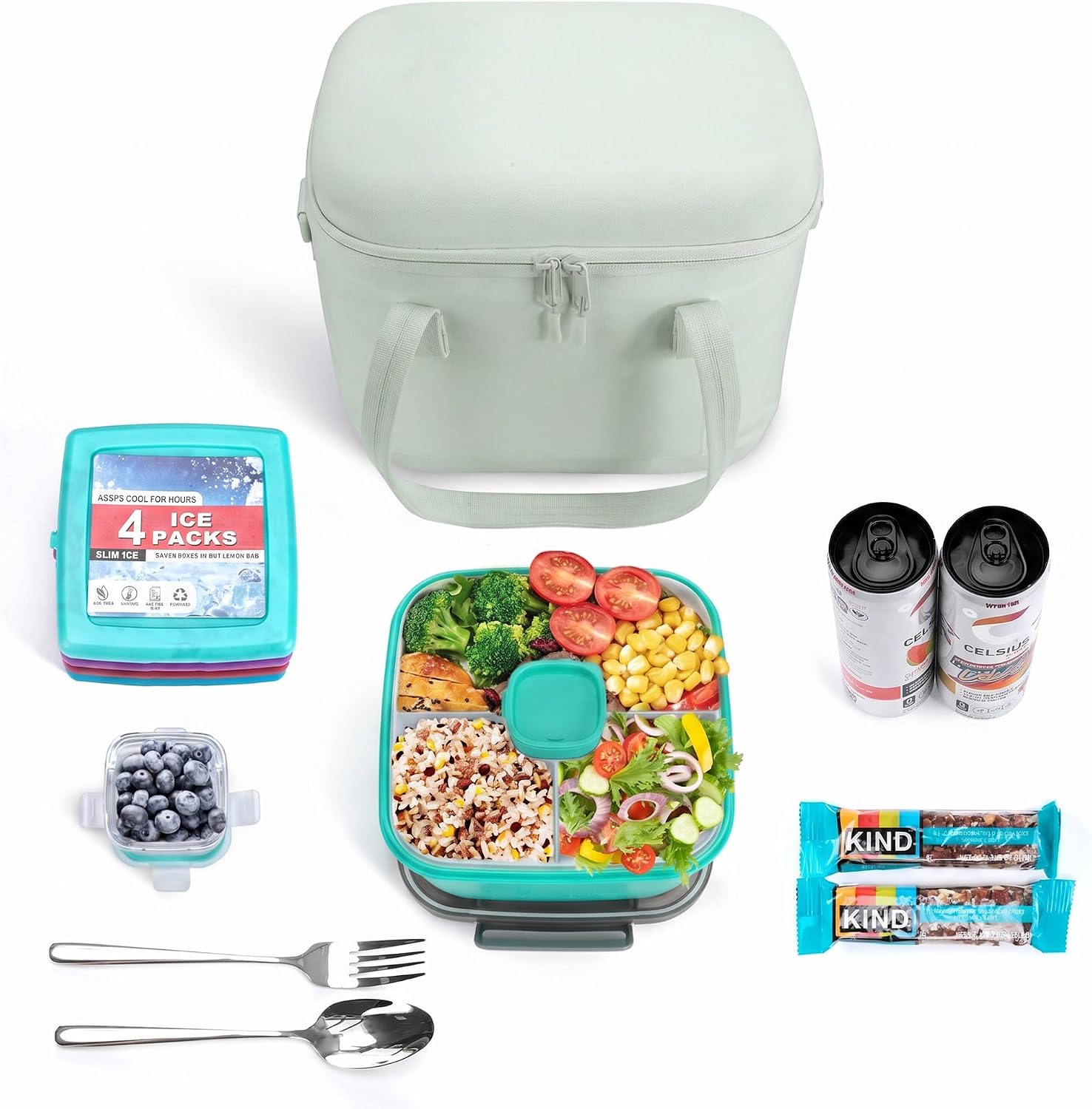 Lightweight Cooler Bag for Women Set: 4 Slim Ice Packs Salad Bowl image 4